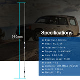 High Gain NL-770R Mobile Radio Antenna Dual Band VHF/UHF 144/430Mhz 3.0/5.5 dBi for Walkie Talkie