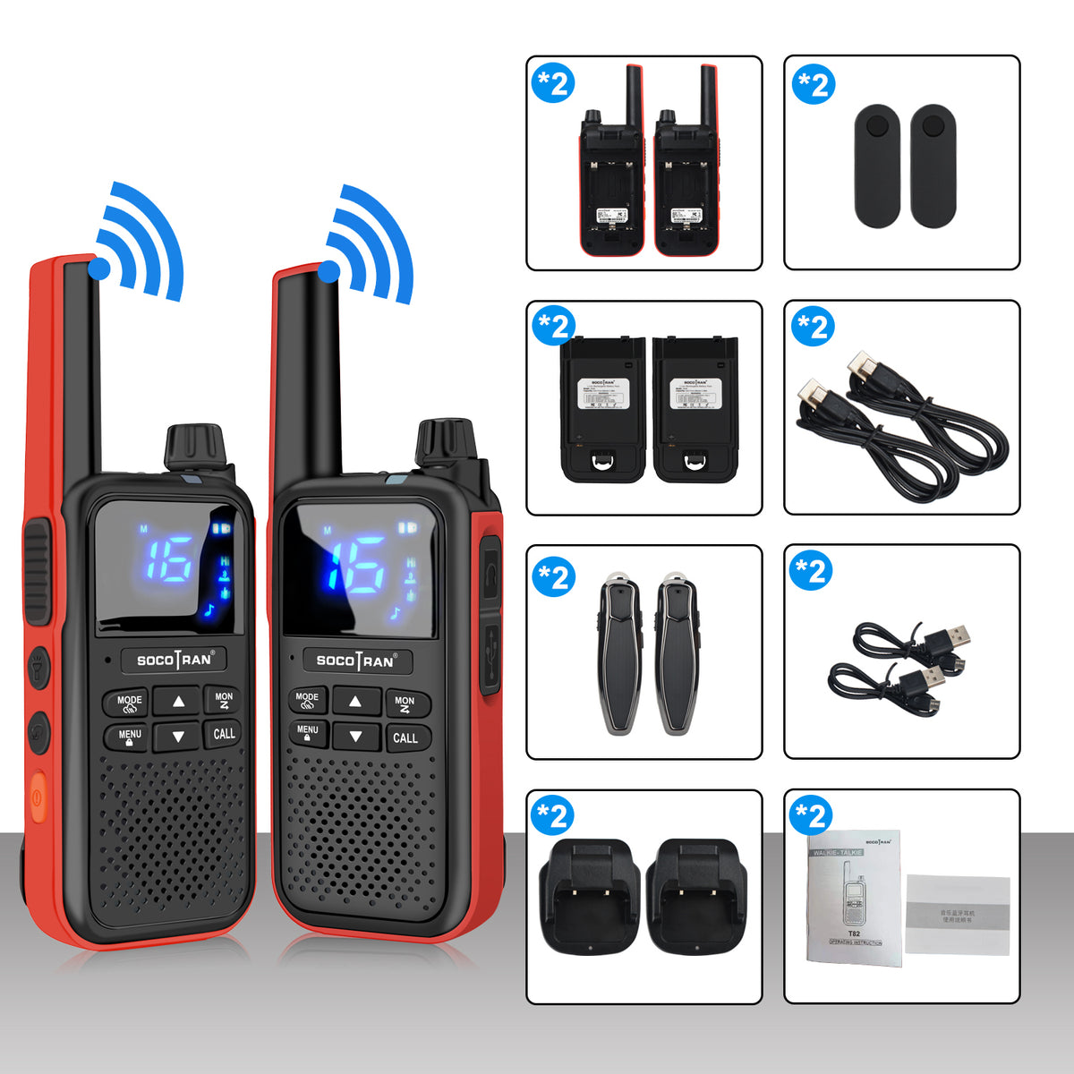 Walkie Talkie License Free Portable TwoWay Radios with 2pcs Wareless