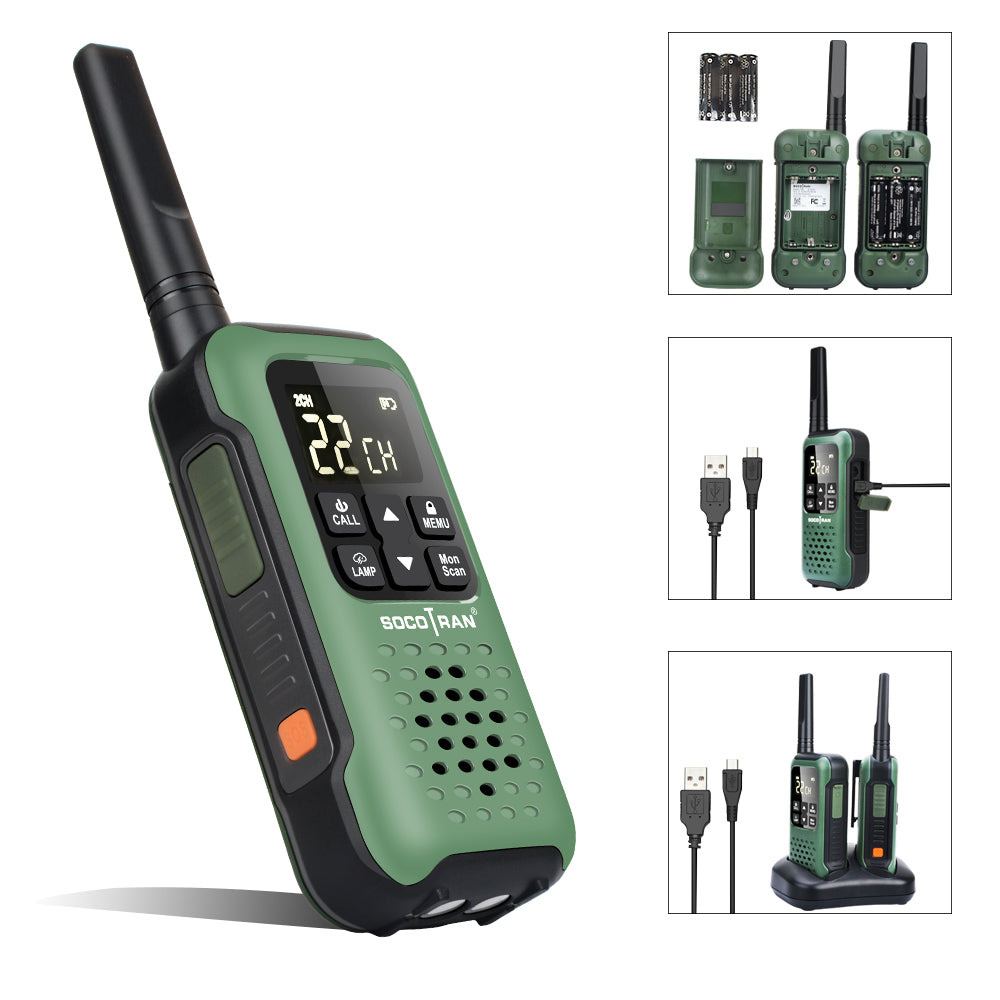 GMRS/FRS Walkie Talkie Two-Way Radios w/Charging Cradle  Battery T90 –  SOCOTRAN Professional TWO WAY RADIO