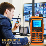SOCOTRAN UV-17 Walkie Talkie VHF UHF Dual Band Two Way Radio 1800mAh Battery Type-C Rechargeable 5W Big Screen Waterproof IP54