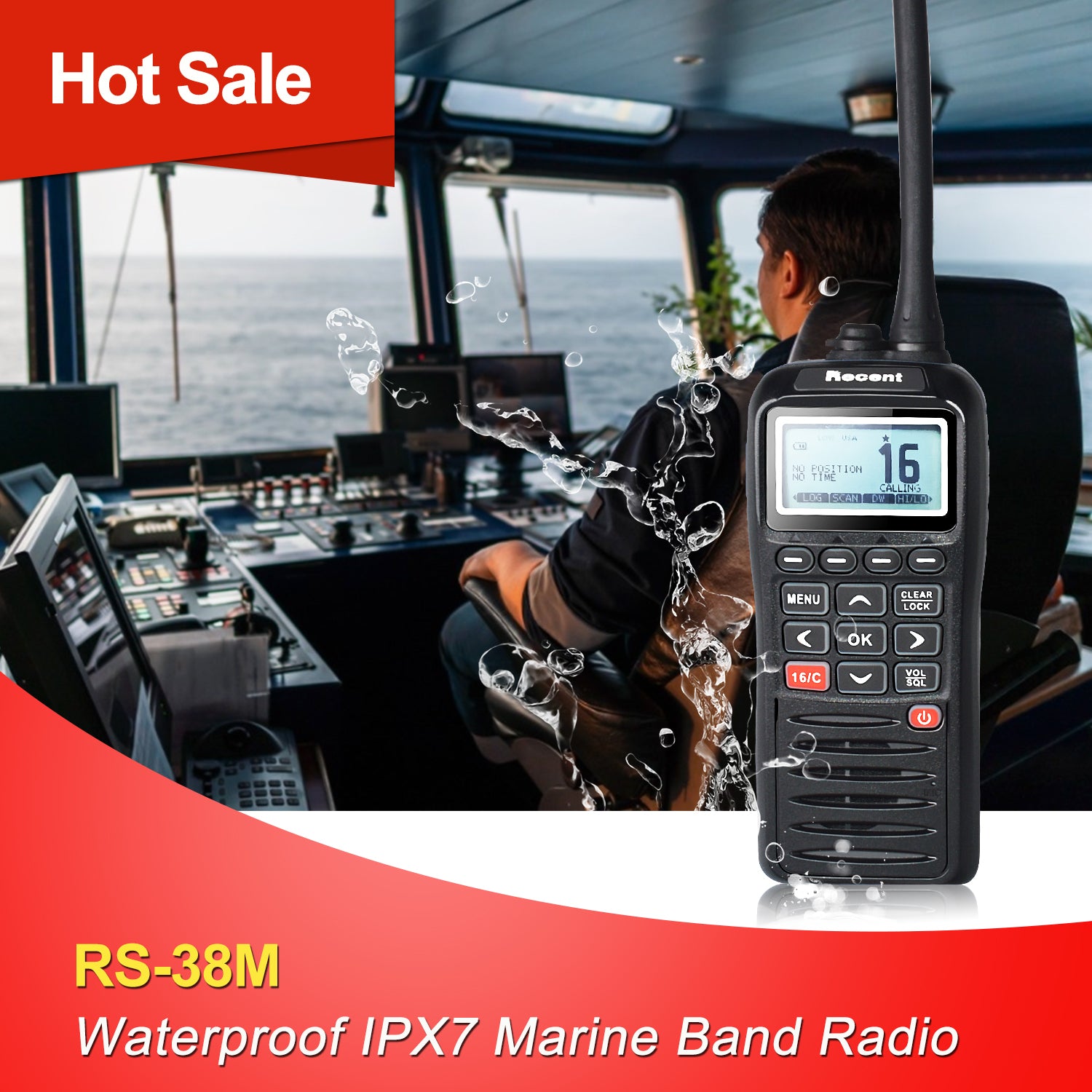 ekstensivt løn Fejde RS-38M Marine Transceiver VHF Band GPS Two Way Radio IPX7 Waterproof W –  SOCOTRAN Professional TWO WAY RADIO