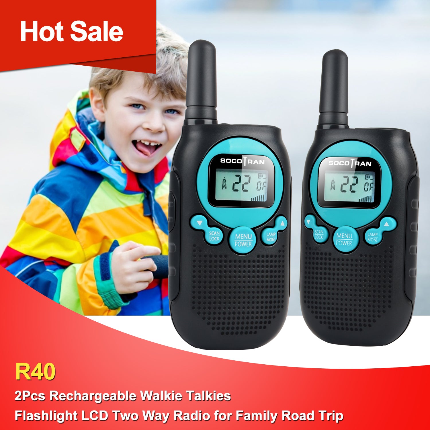 FRS/GMRS Walkie Talkie License Free 22CH 0.5W for Kids R40